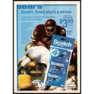 1983 Scotch BX Cassette Tapes Vintage Print Ad Football Game Sears Wall Art